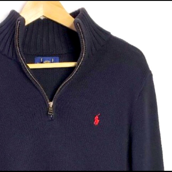 Polo Ralph Lauren Sweater Youth Navy Blue Knitted Pullover Preppy Ribbing XL - Picture 3 of 4